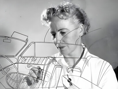 Helene Rother, , en su mesa de diseño. Imagen cortesía de Nash Motors. EEUU