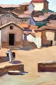 Kabyle Village Square, a work by Henri Clamens, housed in the Narbonne Museum of Fine Arts, depicting communal life in a Kabyle settlement