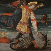 Neri di Bicci (1419-1491), The fall of the rebel angels with St Michael fighting the dragon, detail, (c.1480), Tempera on panel, 21.3 x 62.2 cm, Museum Boijmans Van Beuningen   