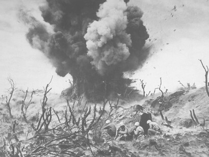 A massive explosion in the trenches in Germany during WW2