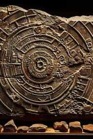 Inca and Mayan stone carvings featuring intricate designs and alchemical symbols