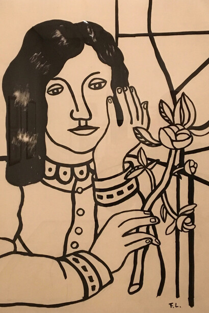 Fernand Léger. Portrait of Nadia with a Flower, 1948. Indian ink, brush, pencil, paper. Pushkin State Museum of Fine Arts