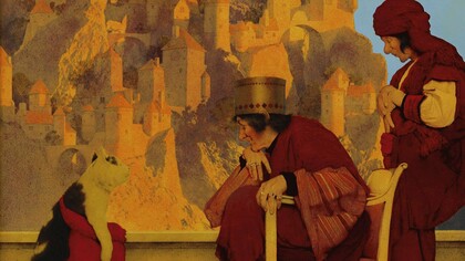 Maxfield Parrish, "El gato con botas", óleo sobre madera, 1913