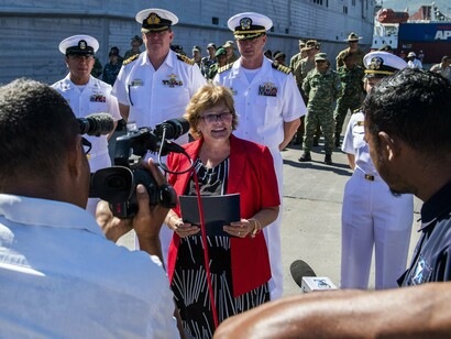 U.S. Ambassador to Timor-Leste, Kathleen M. Fitzpatrick, toured the USNS Fall River at the Port of Dili for Pacific Partnership 2019