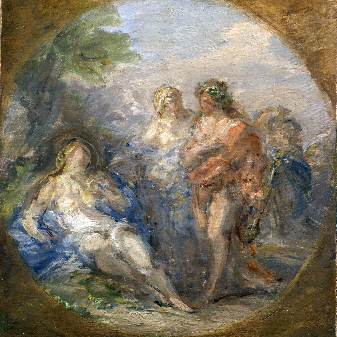 Giovanni Carnovali, detto Il Piccio, Arianna consolata da Bacco, olio su cartone telato, diametro 20 cm