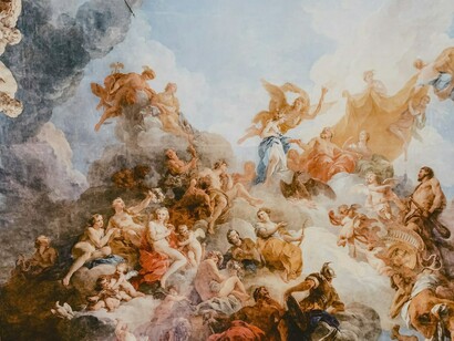 Quadro com pintura de batalha nos céus