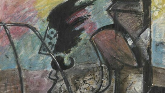 Monument – dithyrambisch (‘Monument – dithyrambic’), 1976, Markus Lüpertz (b.1941), gouache, ink and oil pastel on brown packing paper. Presented to the British Museum by Count Christian Duerckheim, © Markus Lüpertz/DACS 2013