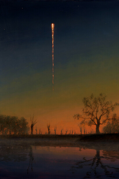 Stephen Hannock, Incendiary nocturne over the orchard at dawn (detail). Courtesy of Berggruen Gallery