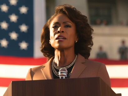 A woman giving a speech with determination, reflecting the weight of responsibility leaders bear on their shoulders