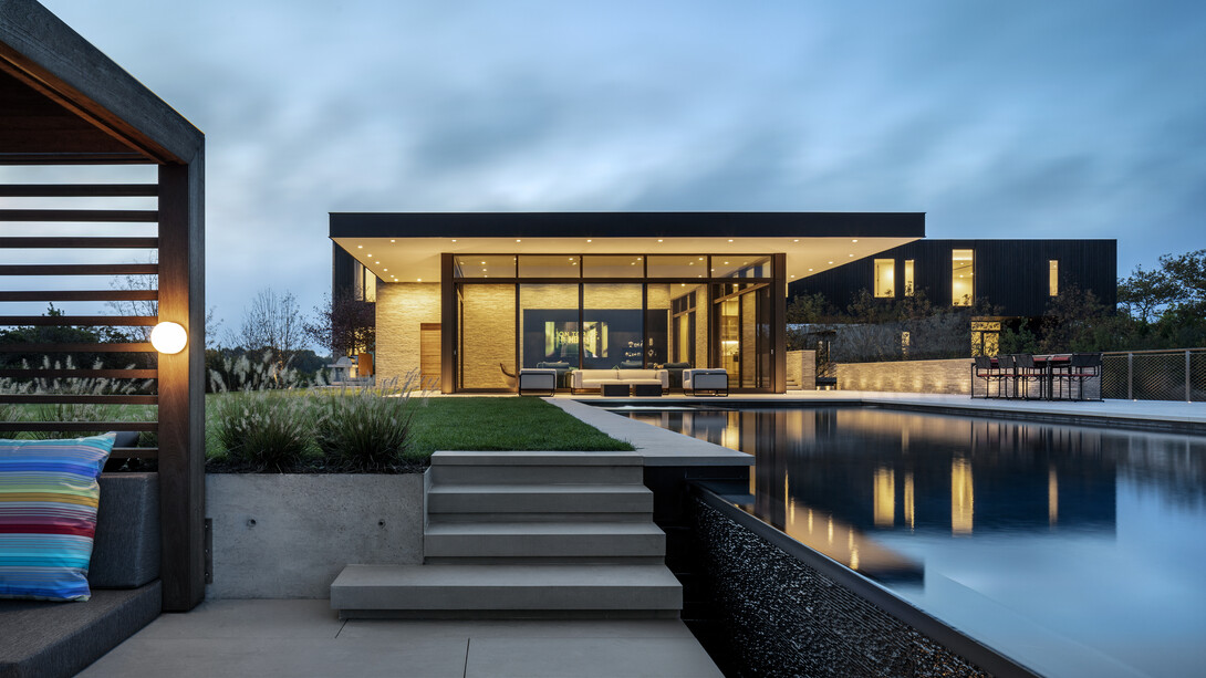 Exterior by Architecture Plus Information (A+I) with Karen Pearse Global Direct. The poolside walkway is paved in sandblasted Ravenna marble from Italy. Photo by Magda Biernat