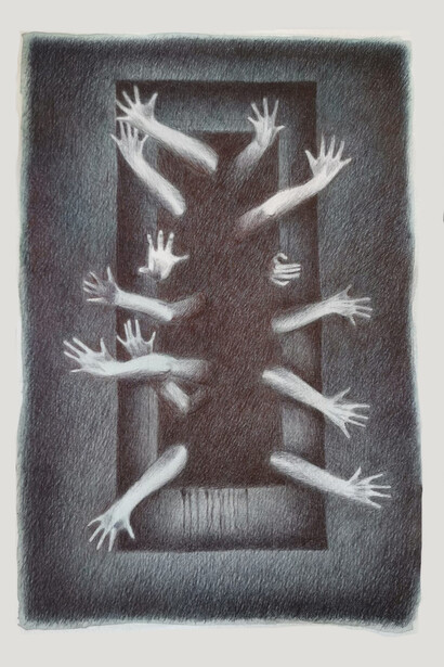 Javi-Chen, Damned, pen hatching, 2021