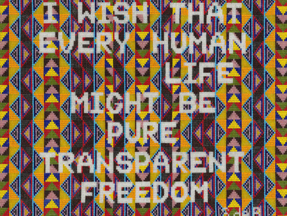 Jeffrey Gibson, I wish that every human life might be pure transparent freedom (détail), 2025. Avec l'aimable autorisation de Hauser & Wirth