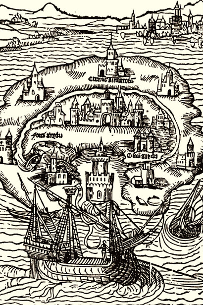 Utopia (1516), Thomas More, ilustração da primeira edição