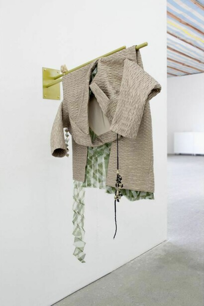 Bas Van der Hurk, Untitled (#dress2), 2012, handmade dress (in collaboration with Sanne Jansen), metal device, vintage necklace, seaweed, 127 x 24 x 72 cm