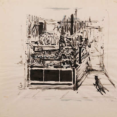 New York City Winter, 1956, brush and ink and watercolor. From the artist’s studio. © Wayne Thiebaud/Licensed by VAGA, New York, NY