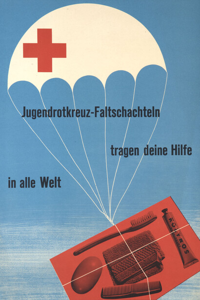 Unknown, Youth Red Cross leaflets:
spreading your support across
the globe, Switzerland (detail), 1956. Courtesy of Musée International de la Croix-Rouge et du Croissant-Rouge