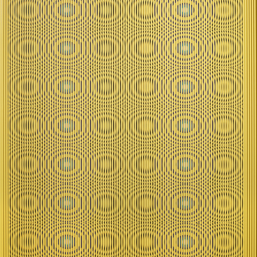 Alberto Biasi, Yellow Rain, 1992, lamelles de PVC sur bois, 103 x 88 x 4 cm, Courtesy Tornabuoni Art
