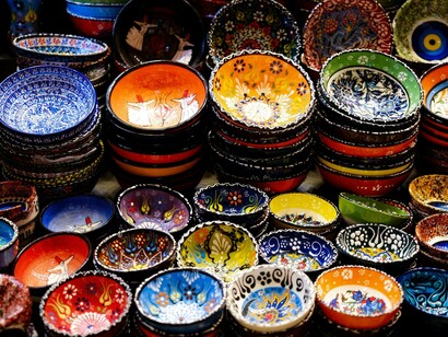 Beautifully painted bowls at an Egyptian bazaar 