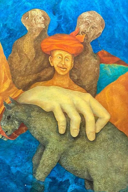 La mano benefica, 2005, olio su carta rintelata, cm 100x70