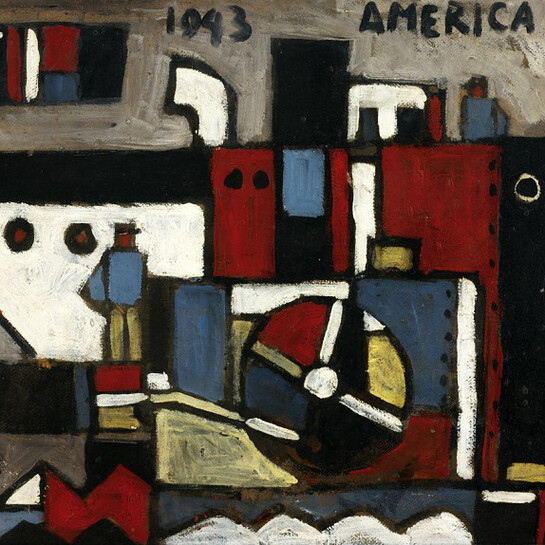 Joaquín Torres-García, Uruguayan, 1874-1949
1943 America, 1943, Oil on board, 60 x 70.5 cm (23 5/8 x 27 3/4 inches) Gift of the Torres-Garcia family to the Nancy Sayles Day Collection of Modern Latin American Art 68.104