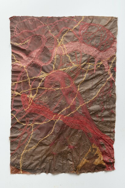 Nancy Cohen, Cleave, 2023, paper pulp and handmade paper 52 x 36 in. Courtesy of the artist and Kathryn Markel Fine Arts