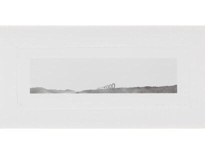 Ed Ruscha, Hollywood, 1969, Lithograph, 7 x 19 7/8 inches, 17.8 x 50.5 cm. © Ed Ruscha. Courtesy Gagosian Gallery. Photography by Robert McKeever