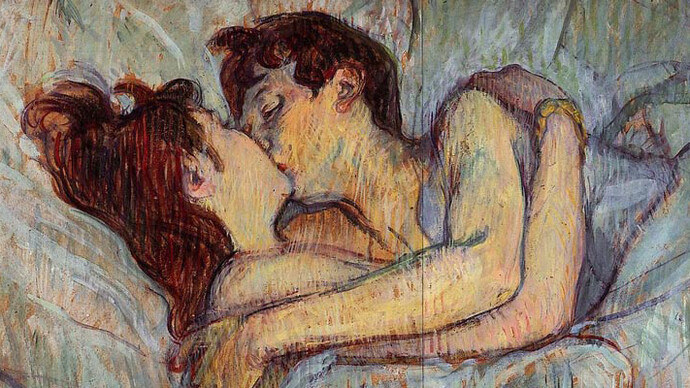 Henri De Toulouse-Lautrec, 1892, in bed: the kiss, thinned oil on cardboard, private collection