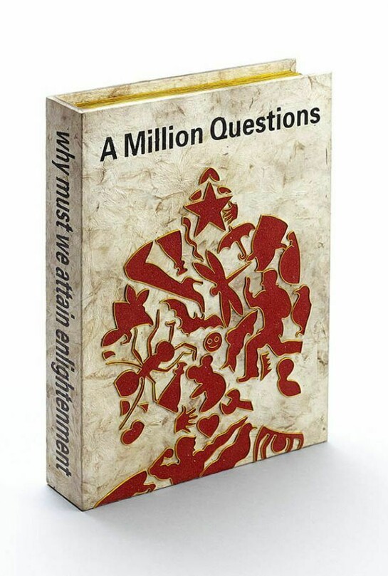 Gade, A Million Questions: why must we attain enlightenment, 2013, Wood, handmade Tibetan paper and cloisonné, 29.7 x 21 x 5 cm (11 ¾ x 8 ¼ in x 2 in)