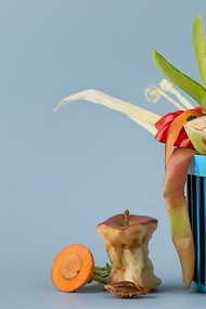 Visual of compost arrangement showcasing rotten food illustrates the concepts of food loss and food waste