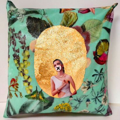 Michele Tombolini, Censure 1, 2021, mixed media on pillow, 40 x 40 cm © Michele Tombolini, Cris Contini Contemporary