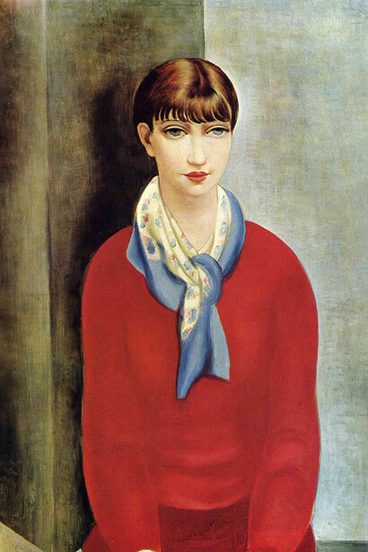Moise Kisling, Kiki de Montparnasse in a red jumper and a blue scarf, 1925