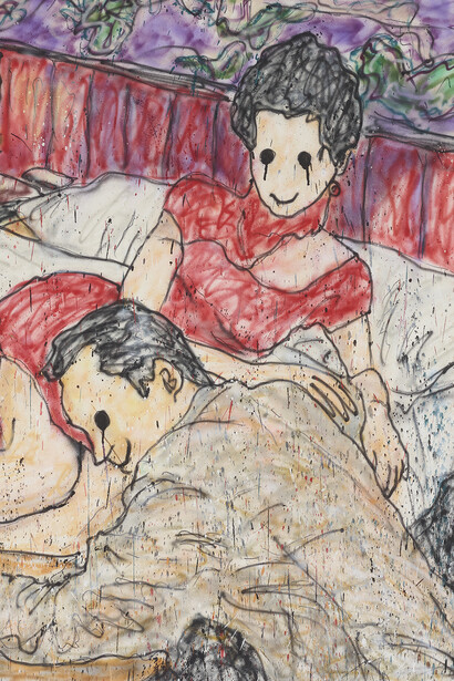 Untitled (inspired by Wong Kar Wai), 2019
Acrylic paint, aerosol on canvas 140x200cm|551/8 x783/4 in Courtesy MADSAKI/Kaikai Kiki Co., Ltd.
