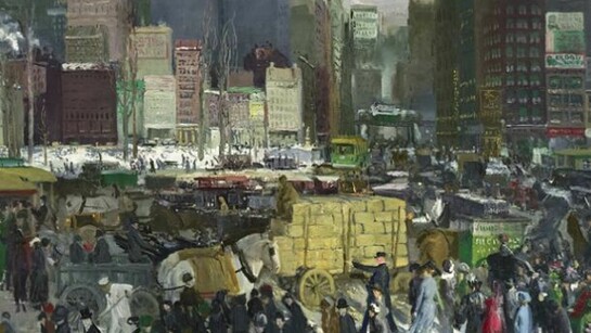 George Bellows, 'New York', 1911. Oil on canvas. 106.7 x 152.4 cm. National Gallery of Art, Washington, Collection of Mr. and Mrs. Paul Mellon. Image courtesy of the Board of Trustees, National Gallery of Art, Washington. Photograph Greg Williams. Exhibition organised by the National Gallery of Art, Washington, in association with the Royal Academy of Arts, London, and the Metropolitan Museum of Art, New York .