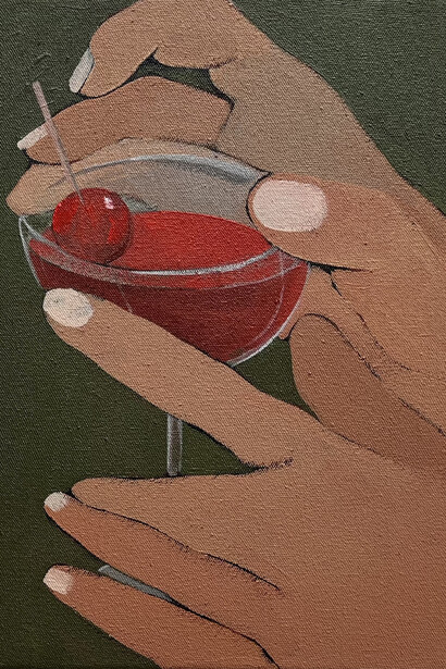 Jenya Datsko, La tomatina que nunca fuimos II (detail), 2023. Acrylic on canvas, 35 x 27 cm. Courtesy of the artist and VLAB Gallery