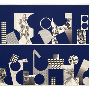 David Korty, Blue Shelf #38, 2015, Ink, paper, pencil, silkscreen and paint on canvas, 79 x 93 inches