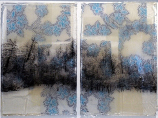 Manuel Felisi, Alberi, 2015, tecnica mista e resina, 33 x 43 cm