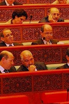 Politicians discuss with each other in parliament, Rabat, Morocco