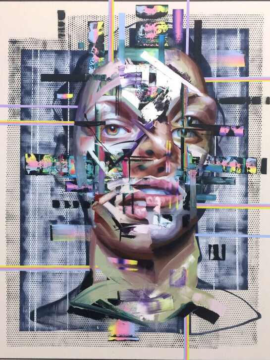 Justin Bower, “Endless/Nameless (The Geometry In Violence Begets Itself),” Oil on canvas 6 x 5’ 2015