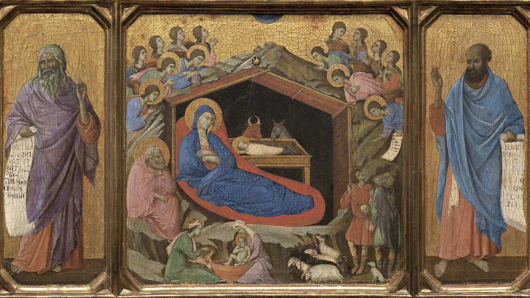Duccio, The nativity with the prophets Isaiah and Ezekiel, about 1308-1311. Courtesy of The National Gallery