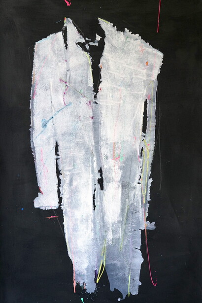 Olga Goldina Hirsch, “This Last Shirt” from the “Who Am I?” series, mixed media on canvas, 2018