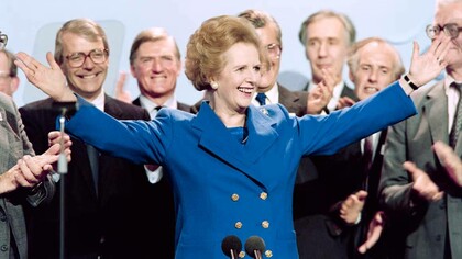 UK Prime Minister Margaret Thatcher graciously accepting her party's victory in 1979