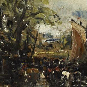 John Constable, On the Stour (Reverse: Study of Cows)