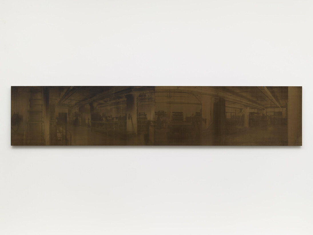 Marc Ganzglass, Factory, 2014, Richlite (recycled paper & phenolic resin), 19 1/4 x 94 x 1 inches, unique