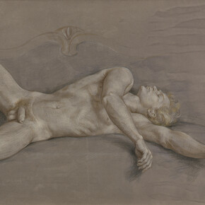Paul Cadmus, Male Nude NMA, 1965.
Crayons, India ink, and casein on hand-toned paper,
15 x 25 inches. Courtesy of the artist and DC Moore Gallery