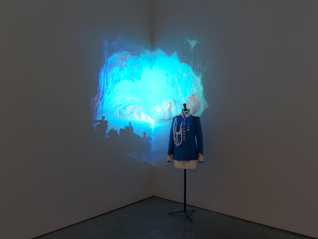 Dominique Gonzalez-Foerster, Ludwig II (M.2062), 2013, Ludwig costume, Stockman bust size 38, projected image, 2 speakers, 1 projector, Dimensions variable