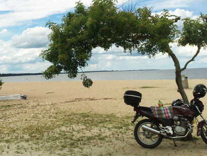 A bright, sunny day at Laranjal Beach in Pelotas, Brazil