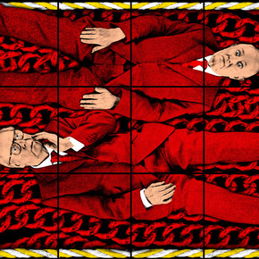 Gilbert & George, Chains, 2022, mixed media, 88.98x149.61 inches, © Gilbert & George. Courtesy the artists and Lehmann Maupin, New York, Hong Kong, Seoul, and London