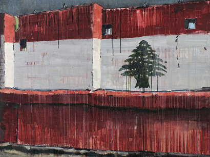 Omar Fakhoury, Self-Defense, 2014, Acrylic on Canvas, 35.4h x 43.3w in (90h x 110w cm) / Courtesy of Taymour Grahne Gallery, New York, NY