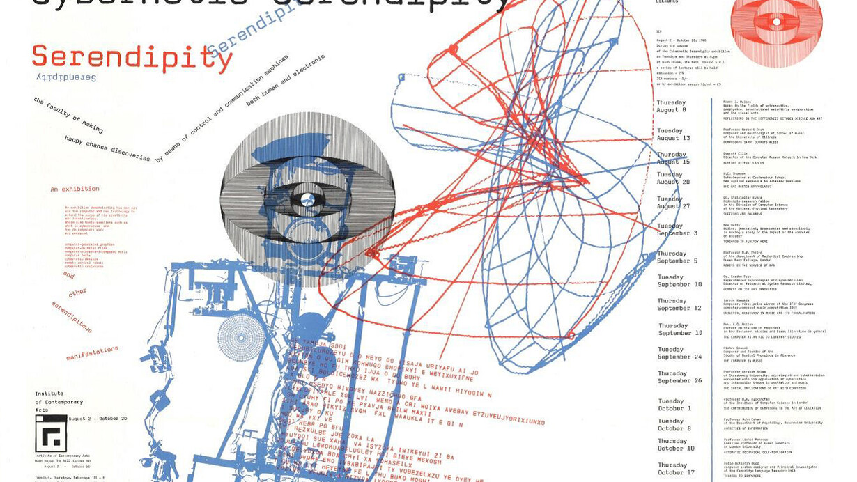 Cybernetic Serendipity Exhibition poster, Institute of Contemporary Art (I.C.A.), 2 August – 20 October, 1968, © Cybernetic Serendipity