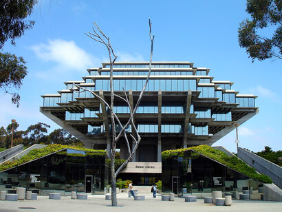 The main library of the University of California, San Diego, Geisel Library was designed by William Pereira and first opened in 1970 as the Central Library. Following its renovation in 1993, it was rededicated as the University Library Building before being renamed Geisel Library in 1995 to honor Audrey and Theodor Seuss Geisel, the latter better known as Dr. Seuss